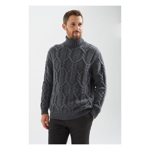 CABLE ROLL NECK WOOL SWEATER