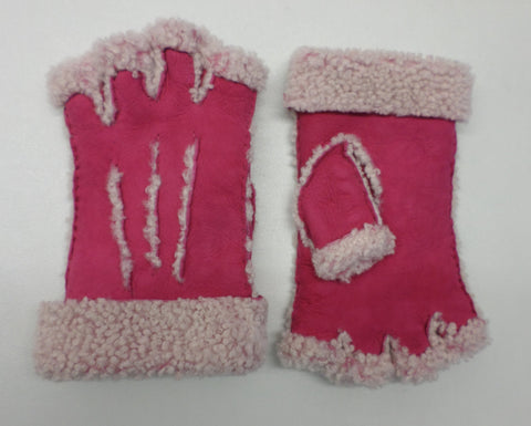 Larzac Sheepskin Leather Mittens Gloves - Pink