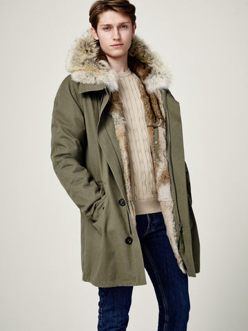 Fur Lined Parka - Army by Yves Salomon Mens